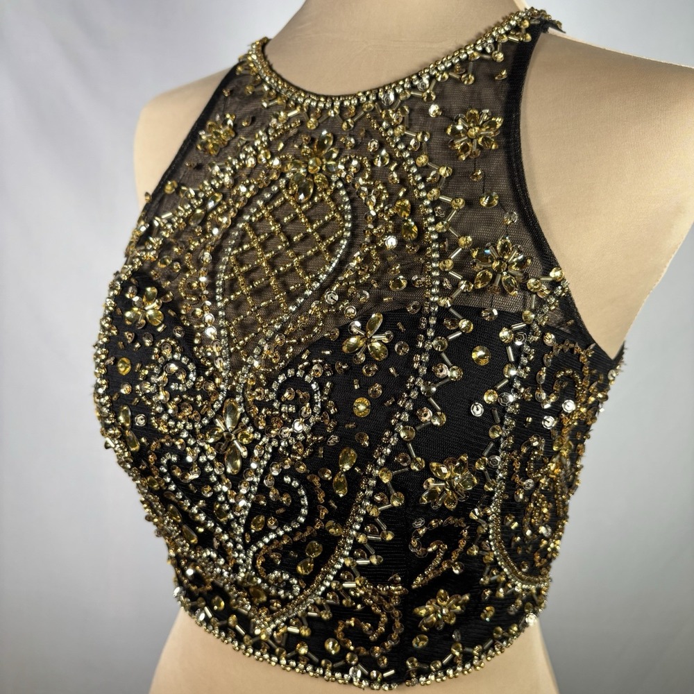 Embellished Y2K Formal Halter Top Womens 4 Gold Padded Prom Artsy Maximalist